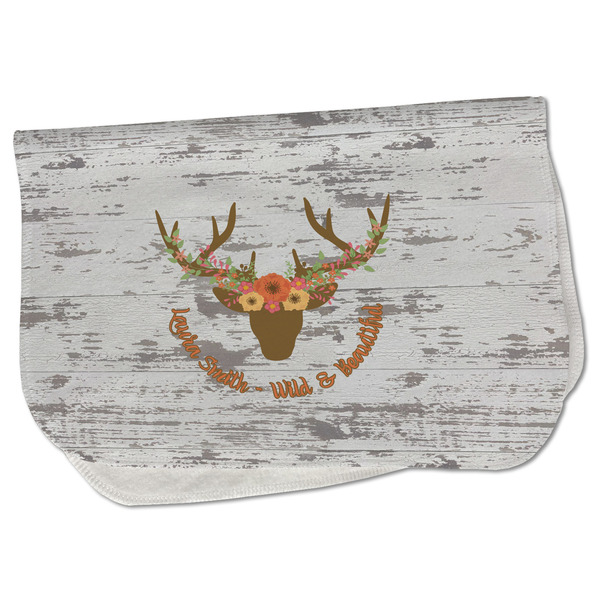 Custom Floral Antler Burp Cloth - Fleece w/ Name or Text