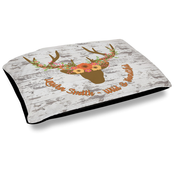 Custom Floral Antler Outdoor Dog Bed - Large (Personalized)