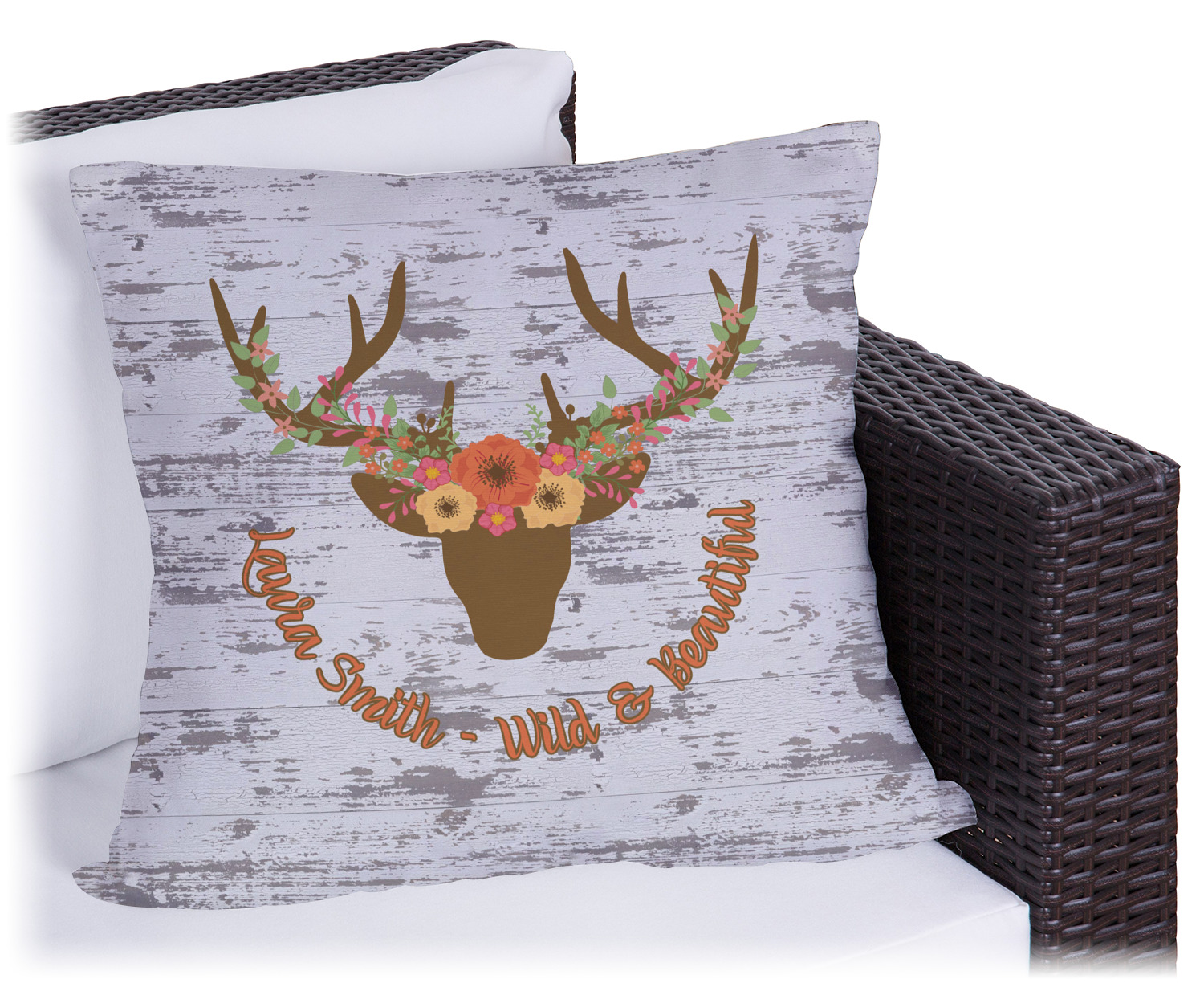 Floral Antler Outdoor Pillow (Personalized) YouCustomizeIt