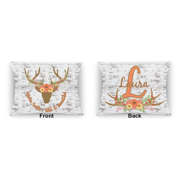 Floral Antler Outdoor Rectangular Throw Pillow (Front and Back)