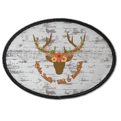Floral Antler Iron On Oval Patch w/ Name or Text