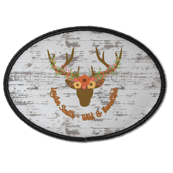 Custom Floral Antler Iron On Oval Patch w/ Name or Text