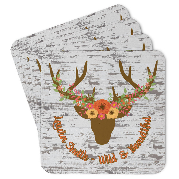Custom Floral Antler Paper Coasters w/ Name or Text