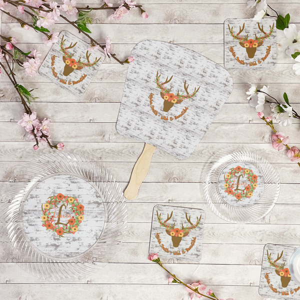 Floral Antler Party Supplies Combination Image - All items - Plates, Coasters, Fans