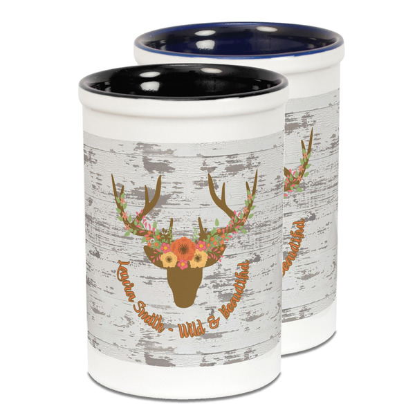 Custom Floral Antler Ceramic Pencil Holder - Large