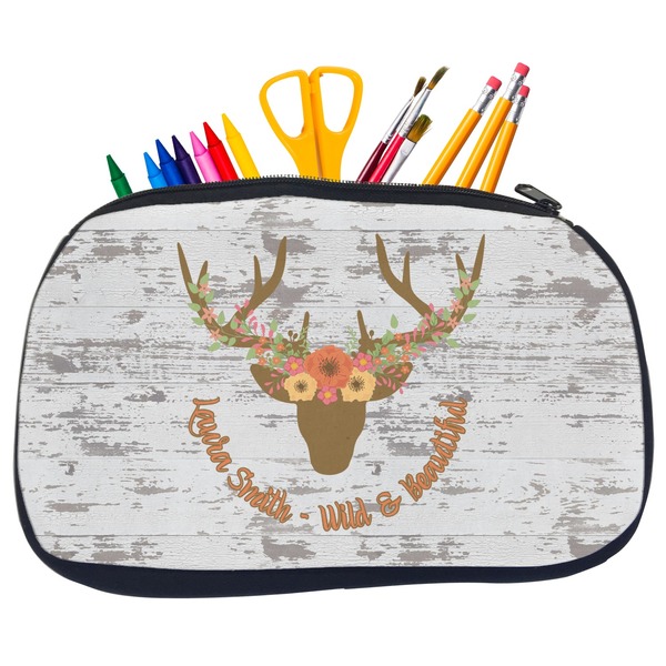 Floral Antler Pencil / School Supplies Bags - Medium