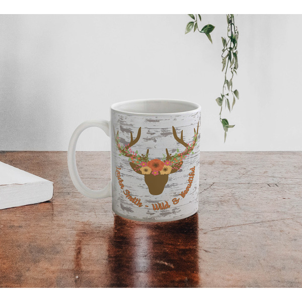 Floral Antler Personalized Coffee Mug - Lifestyle
