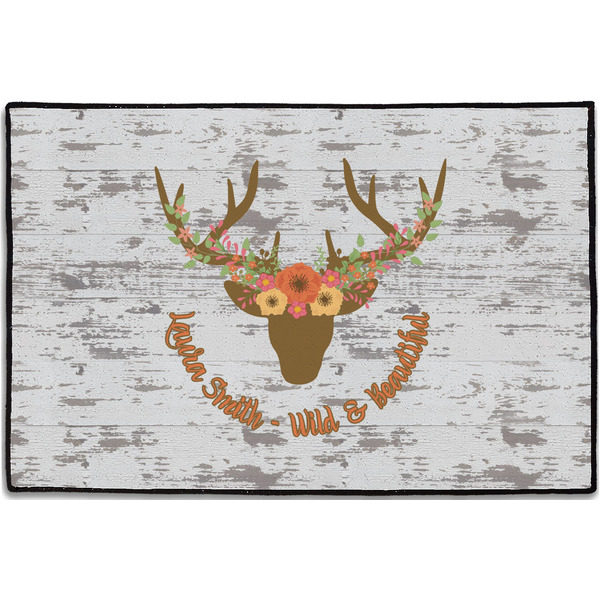 Custom Floral Antler Door Mat - 36"x24" (Personalized)