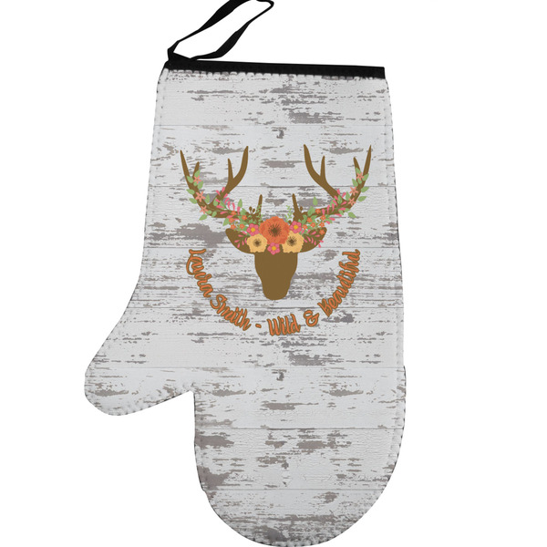 Floral Antler Personalized Oven Mitt - Left