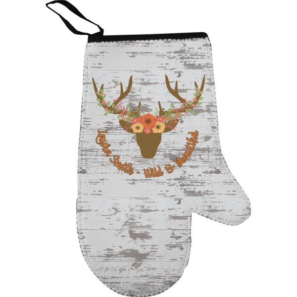 Custom Floral Antler Right Oven Mitt (Personalized)