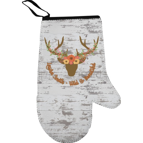 Floral Antler Personalized Oven Mitt