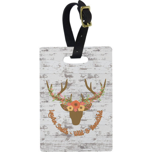 Custom Floral Antler Plastic Luggage Tag - Rectangular w/ Name or Text