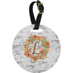 Floral Antler Plastic Luggage Tag - Round (Personalized)