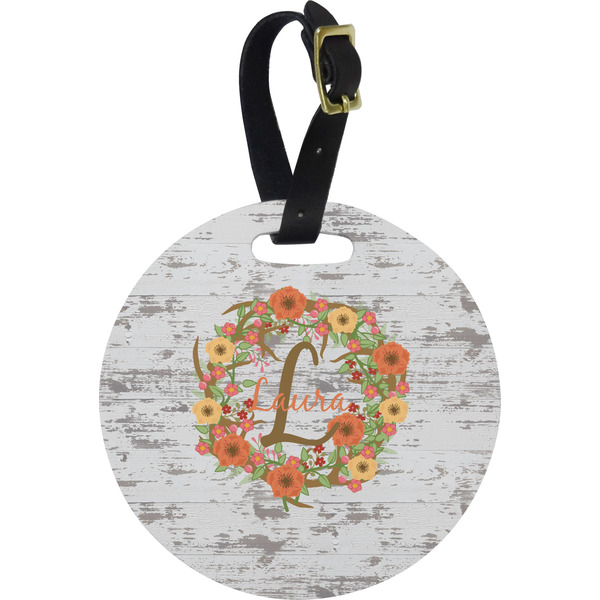 Custom Floral Antler Plastic Luggage Tag - Round (Personalized)