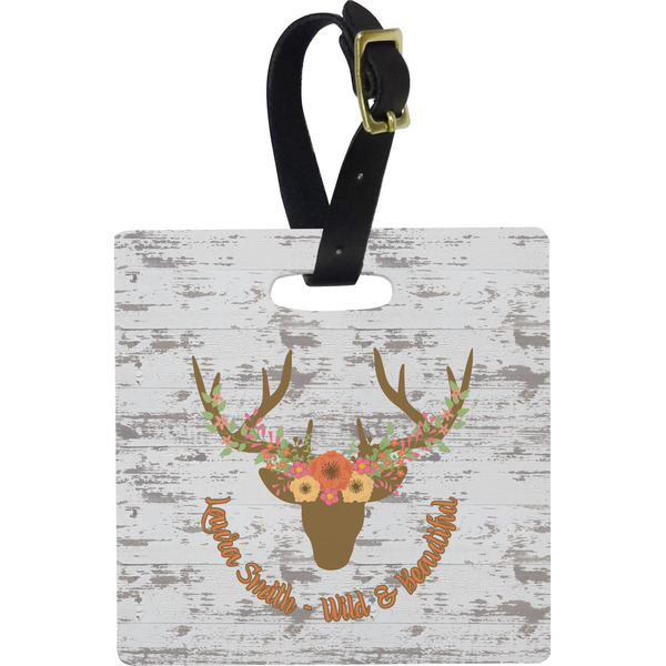 Floral Antler Personalized Square Luggage Tag