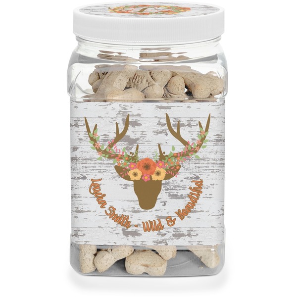 Custom Floral Antler Dog Treat Jar (Personalized)