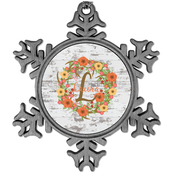 Custom Floral Antler Vintage Snowflake Ornament (Personalized)
