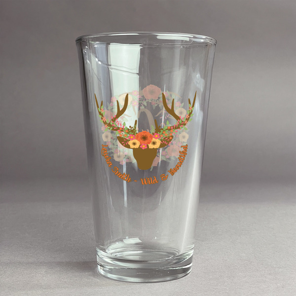 Custom Floral Antler Pint Glass - Full Color Logo (Personalized)