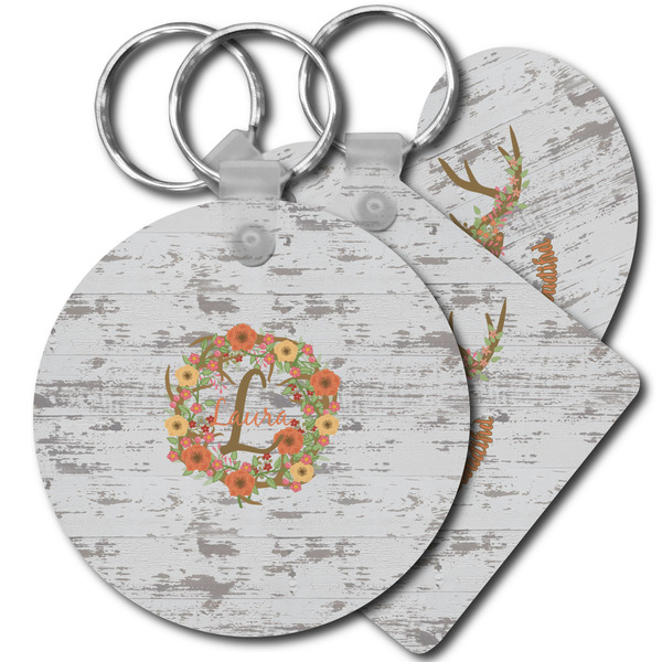 Custom Floral Antler Plastic Keychain (Personalized)