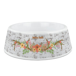 Floral Antler Plastic Dog Bowl - Medium (Personalized)