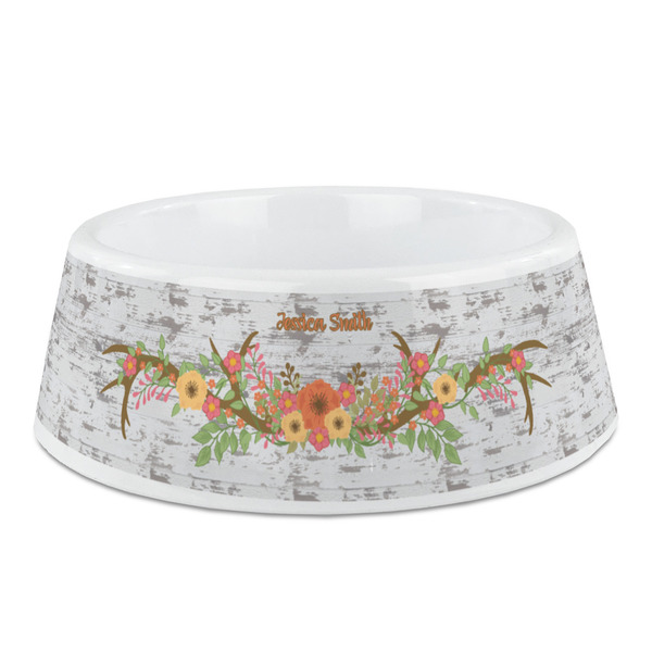 Custom Floral Antler Plastic Dog Bowl (Personalized)