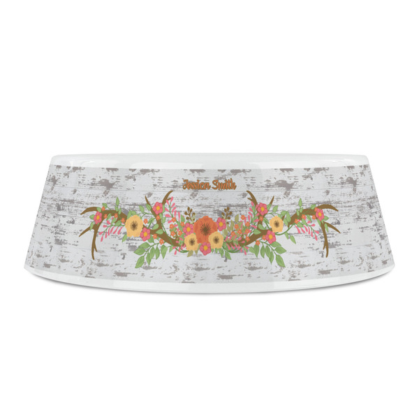 Floral Antler Plastic Pet Bowls - Small - FRONT