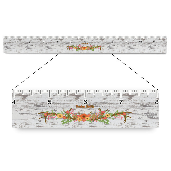 Custom Floral Antler Plastic Ruler - 12" (Personalized)