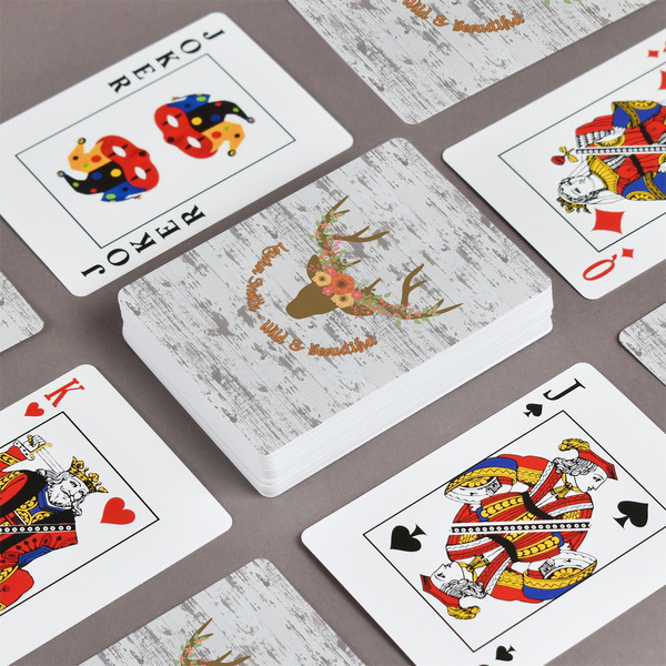 Floral Antler Playing Cards - Front & Back View