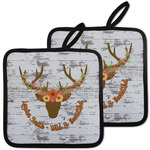 Floral Antler Pot Holders - Set of 2 w/ Name or Text