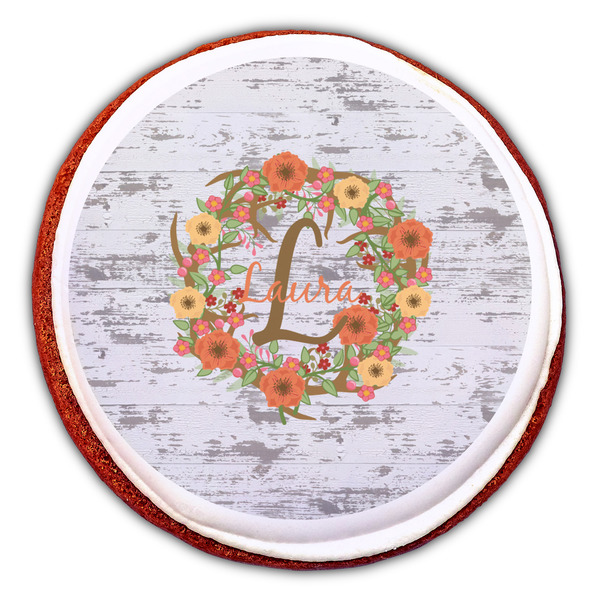 Floral Antler Printed Icing Circle - Large - On Cookie