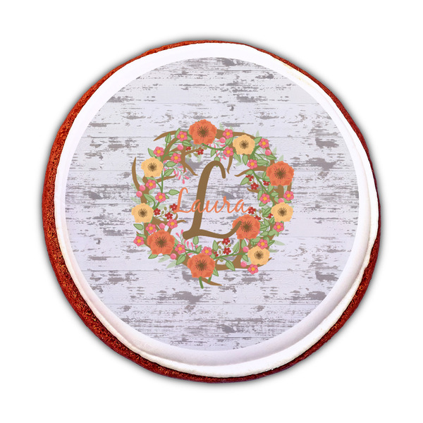 Floral Antler Printed Icing Circle - Medium - On Cookie