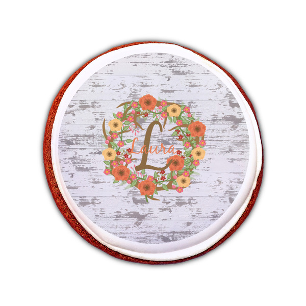 Floral Antler Printed Icing Circle - Small - On Cookie
