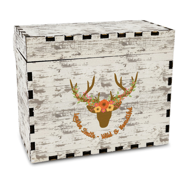 Custom Floral Antler Wood Recipe Box - Full Color Print (Personalized)