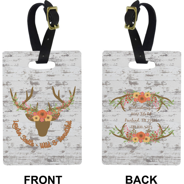 Floral Antler Rectangle Luggage Tag (Front + Back)