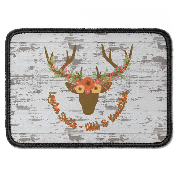 Custom Floral Antler Iron On Rectangle Patch w/ Name or Text