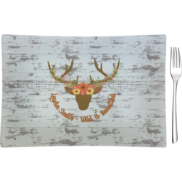Custom Floral Antler Glass Rectangular Appetizer / Dessert Plate (Personalized)
