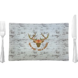 Floral Antler Rectangular Glass Lunch / Dinner Plate - Single or Set (Personalized)