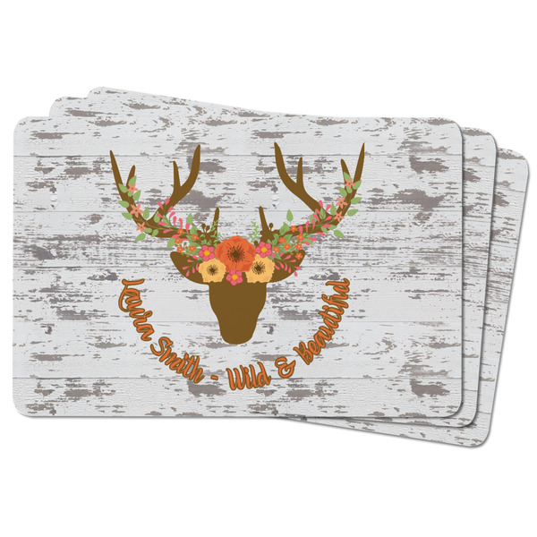 Floral Antler Rectangular Fridge Magnet - THREE