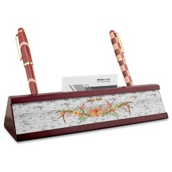 Floral Antler Red Mahogany Nameplate with Business Card Holder (Personalized)