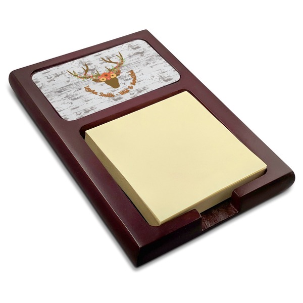 Custom Floral Antler Red Mahogany Sticky Note Holder (Personalized)