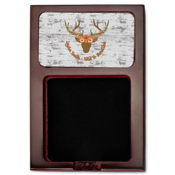 Floral Antler Red Mahogany Sticky Note Holder - Flat