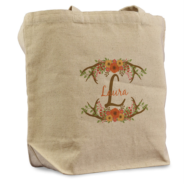 Custom Floral Antler Reusable Cotton Grocery Bag (Personalized)
