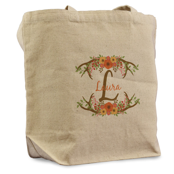 Custom Floral Antler Reusable Cotton Grocery Bag - Single (Personalized)