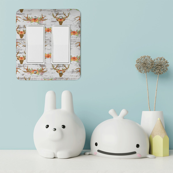 Floral Antler Rocker Light Switch Covers - Double - IN CONTEXT