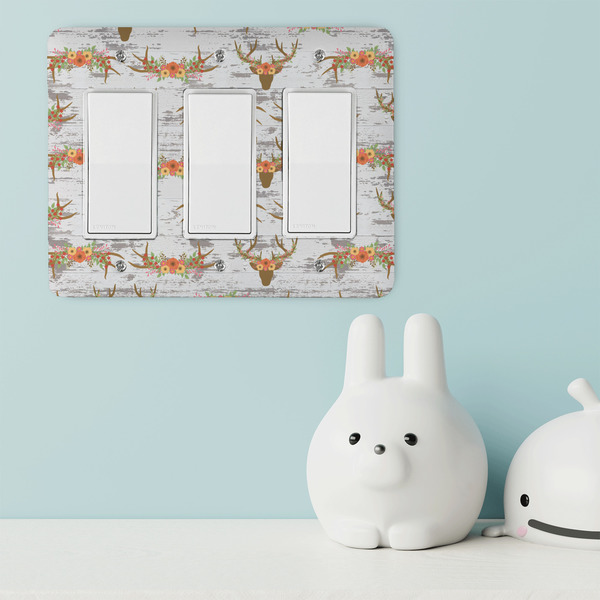 Floral Antler Rocker Light Switch Covers - Triple - IN CONTEXT
