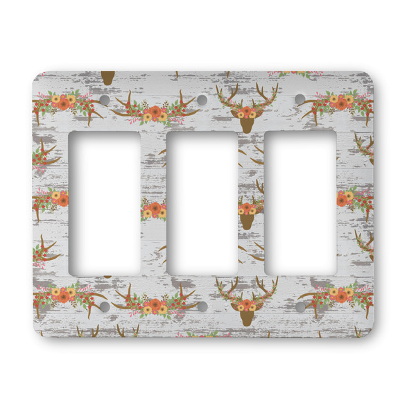 Custom Floral Antler Rocker Style Light Switch Cover - Three Switch