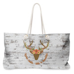 Floral Antler Large Tote Bag with Rope Handles (Personalized)