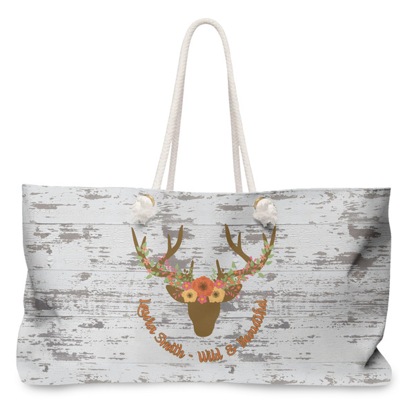Custom Floral Antler Large Tote Bag with Rope Handles (Personalized)