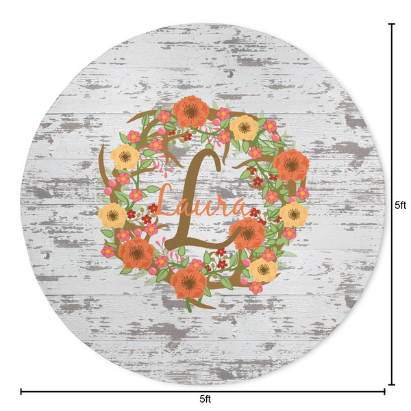 Floral Antler Round Area Rug - Size