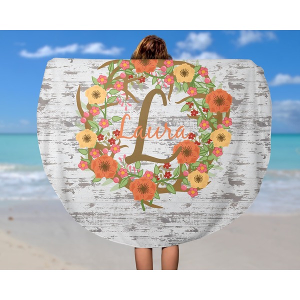 Floral Antler Round Beach Towel - In Use